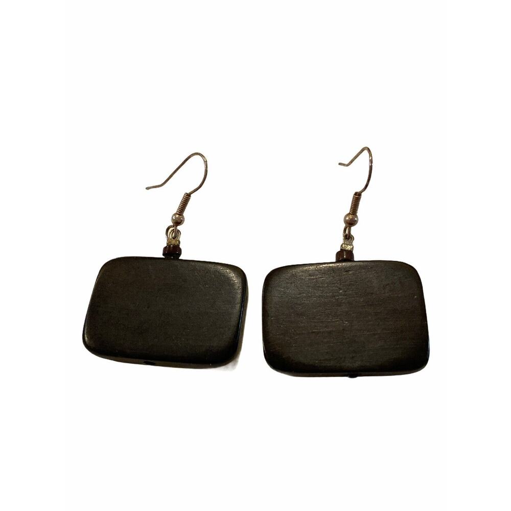 Vintage Boho Dangle Wooden Rectangular Earrings S… - image 1